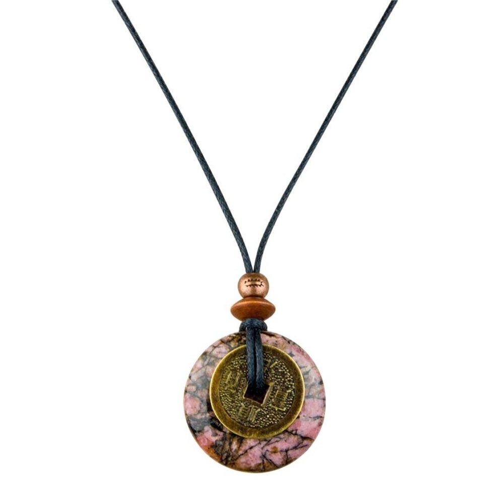 Rhodonite and Lucky Coin Pendant Necklace | Handmade